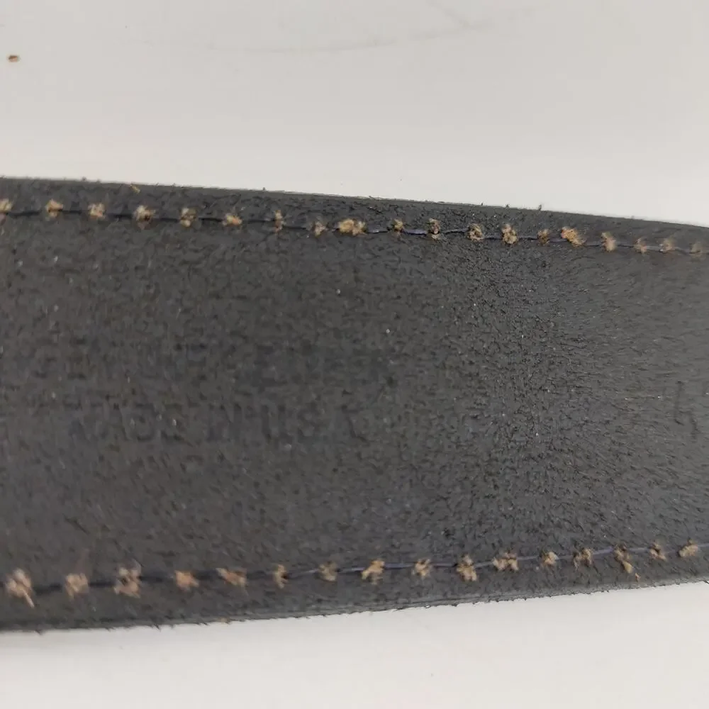 Men's Black Genuine Leather Belt Size 42 Single Prong Buckle